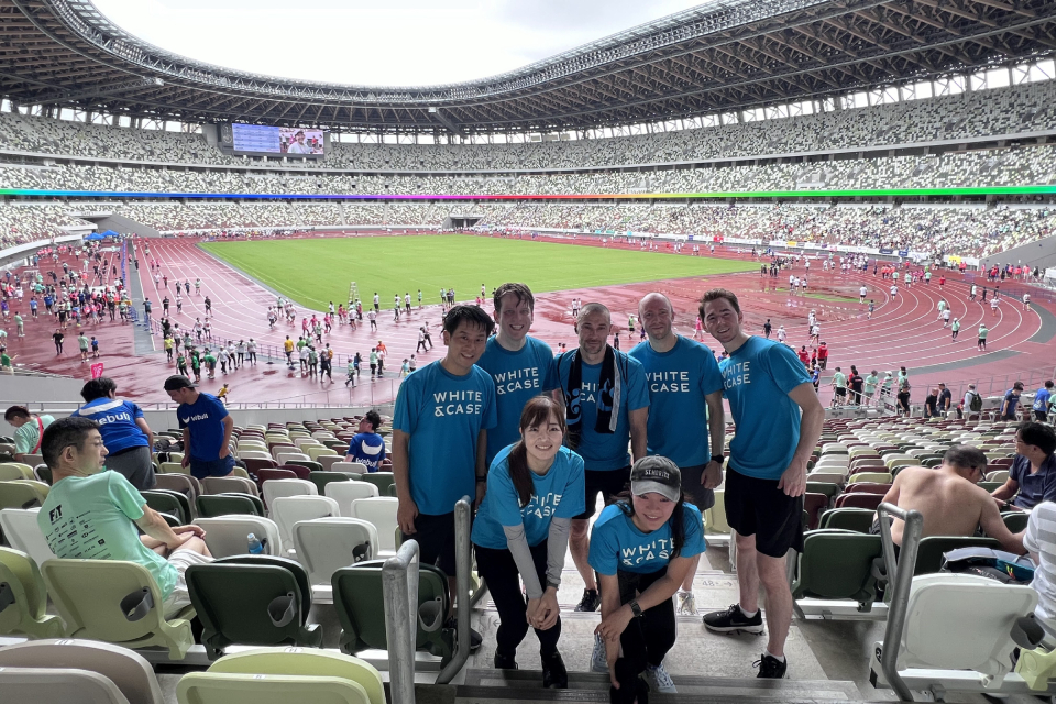 Stadium, group photo